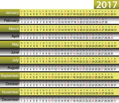 2017 calendar page Stock Illustration