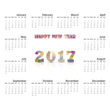 2017 Calendar Template.Calendar for 2017 year.Vector design stationery templa Illustrazione stock