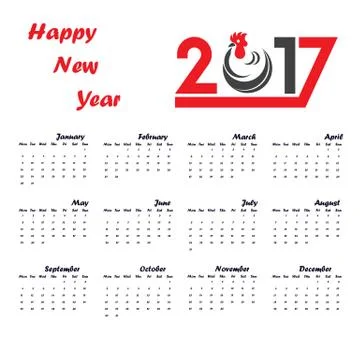 2017 Calendar Template.Calendar for 2017 year.Vector design stationery templa Stock Illustration