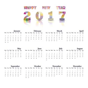 2017 Calendar Template.Calendar for 2017 year.Vector design stationery templa Stock Illustration