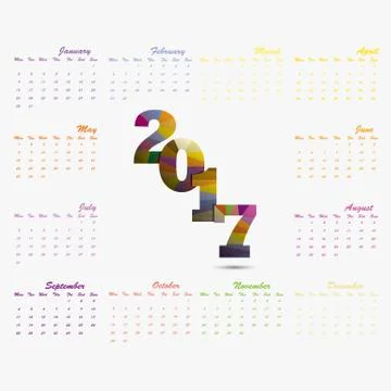 2017 Calendar Template.Calendar for 2017 year.Vector design stationery templa Stock Illustration