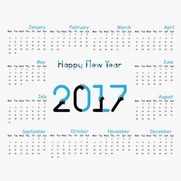 2017 Calendar Template.Calendar for 2017 year.Vector design stationery templa Stock Illustration