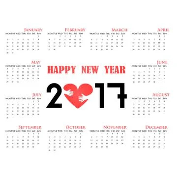 2017 Calendar Template.Calendar for 2017 year.Vector design stationery templa Stock Illustration