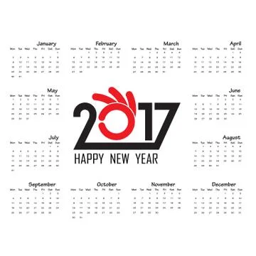 2017 Calendar Template.Calendar for 2017 year.Vector design stationery templa Stock Illustration