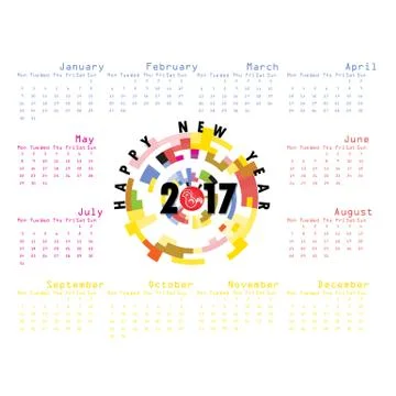 2017 Calendar Template.Calendar for 2017 year.Vector design stationery templa Stock Illustration