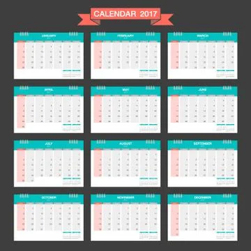 2017 Calendar vector design template. Week starts Sunday. Stock Illustration