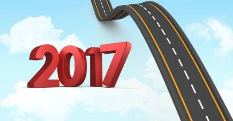 2017 on composite image 3D of bumpy road leading towards sky Stock Illustration