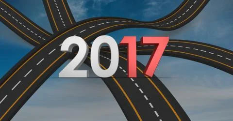 2017 on composite image 3D of over lapping roads Ilustração Stock