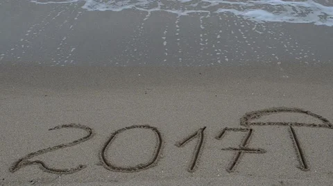 2017 in the form of an inscription on sand, the beach. Stock Footage