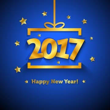 2017 Gift box with stars.Happy New Year greeting card Stock Illustration