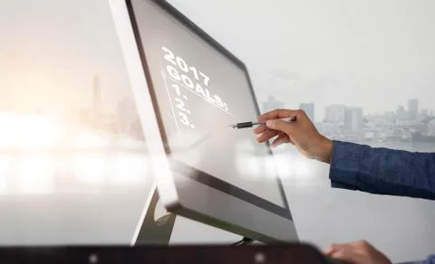 2017 goals list on computer screen, business concept Fotos de archivo