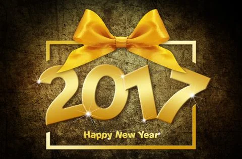 2017 golden happy New year text isolated on brown grunge background Stock Illustration