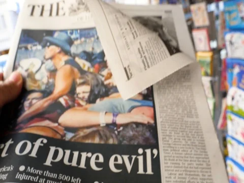 2017 Las Vegas Strip shooting newspaper the times pure evil Stock Footage