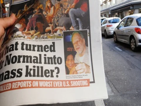 2017 Las Vegas Strip shooting newspaper Stock Footage