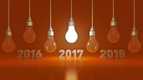 2017 New Year sign inside light bulbs Stock Illustration