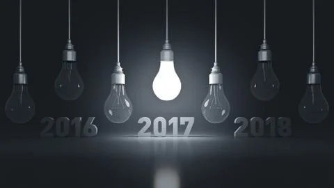 2017 New Year sign inside light bulbs Stock Illustration