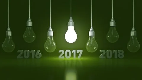2017 New Year sign inside light bulbs Stock Illustration