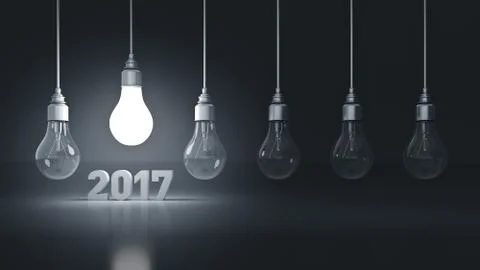 2017 New Year sign inside light bulbs Stock Illustration