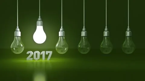 2017 New Year sign inside light bulbs Stock Illustration