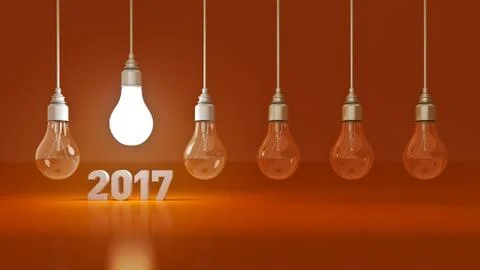 2017 New Year sign inside light bulbs Stock Illustration