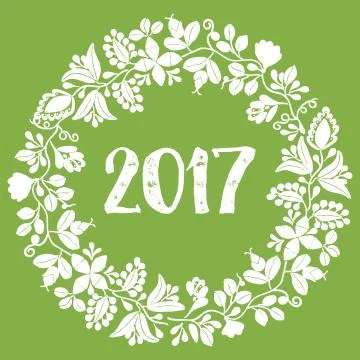 2017 New Year white vector wreath on green background Stock Illustration