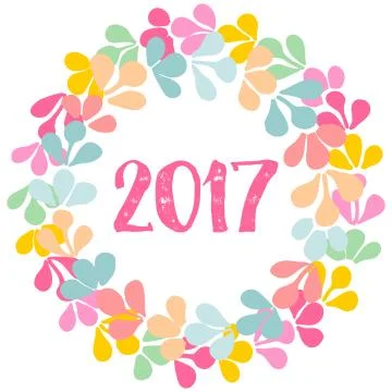 2017 pastel wreath vector frame isolated on white background Stock Illustration