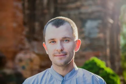 2017. Portrait of a man.. on the background of the Cham tower. 2017. Portrait Stock Photos