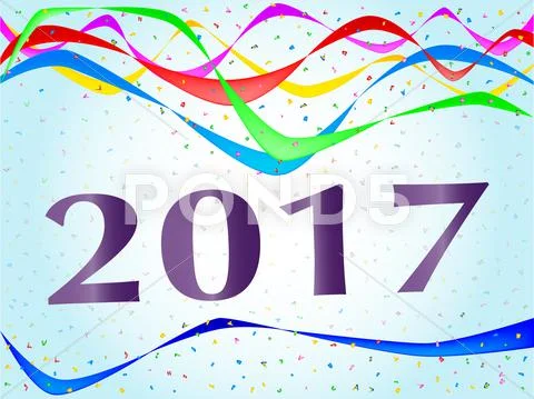 2017 Ribbon and Confetti Party Stock Illustration