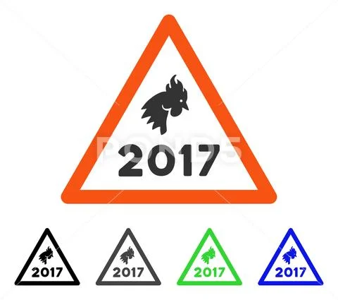 2017 Rooster Danger Flat Icon Stock Illustration