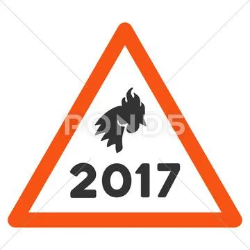 2017 Rooster Warning Flat Vector Icon Stock Illustration