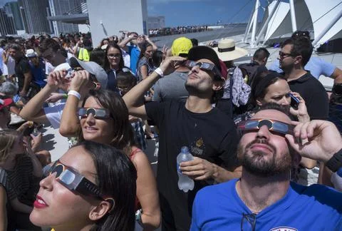 2017 Solar Eclipse in Downtown Miami, USA - 21 Aug 2017 Stock Photos