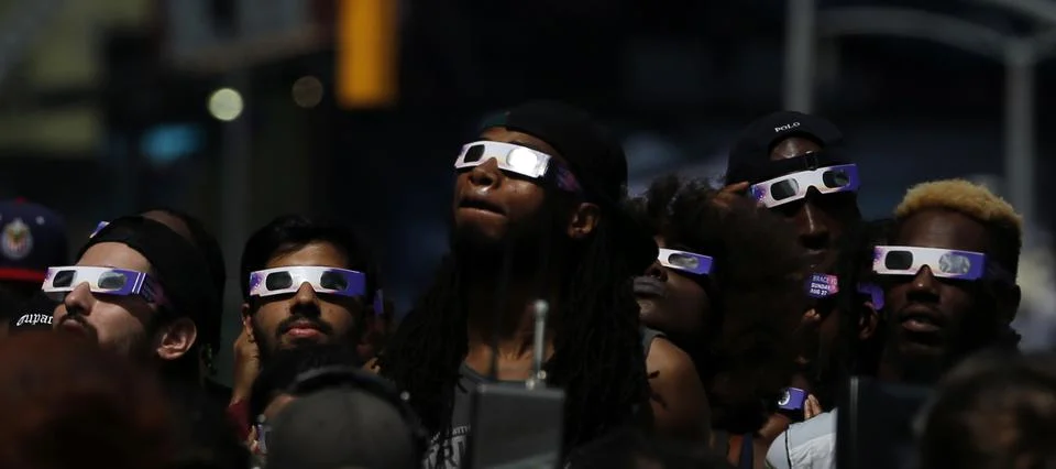 2017 Solar Eclipse
 in Times Square, New York, USA - 21 Aug 2017 Stock Photos
