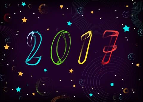 2017 on space background. Greeting card Stock Illustration