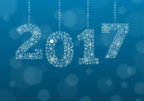 2017 text made of snowflakes on background with bokeh effect Stock Illustration