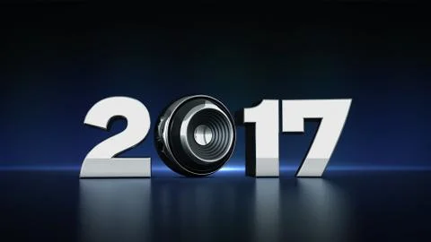 2017 text with sphere speaker 3D Stock Illustration