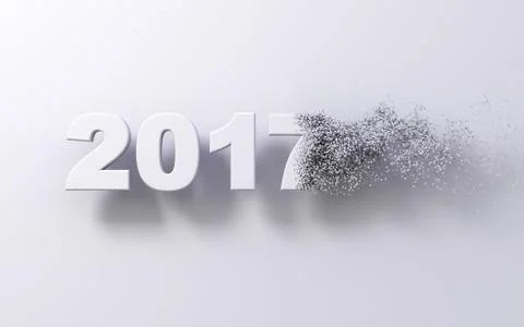 2017 White Text Disintegrates To 3D Pixels Stock Illustration