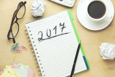 2017 written on notebook Stock Photos