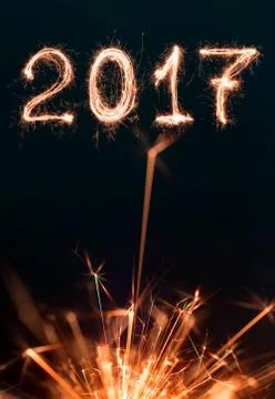 2017 written with Sparkle firework, 2017 Happy New Year background concept. Stock Photos