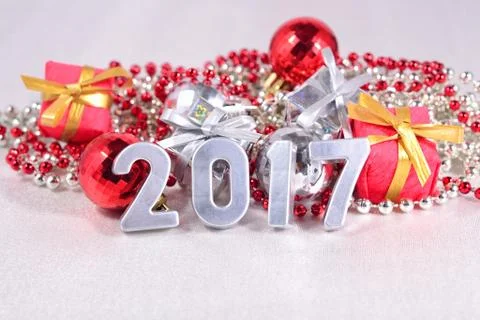 2017 year silver figures and Christmas decorations Stock Photos