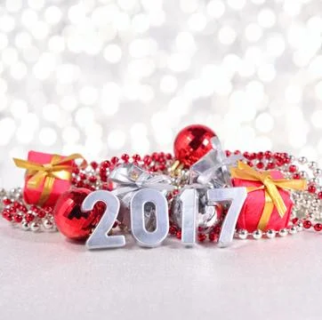 2017 year silver figures and Christmas decorations Stock Photos