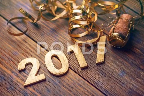 2017 year wood number Stock Photos