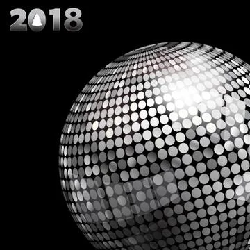 2018 background with silver disco ball and date Stock Illustration