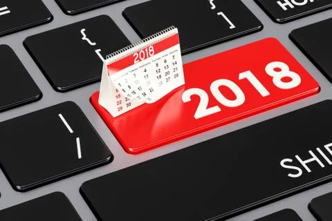 2018 calendar button on the keyboard, 3D rendering 스톡 일러스트