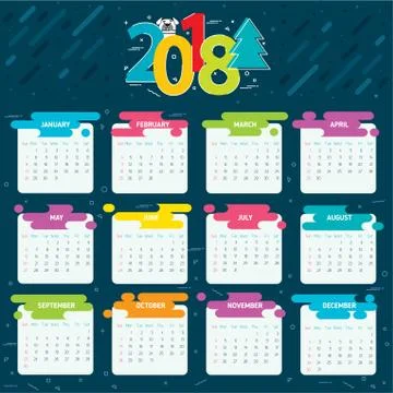 2018 calendar grid for a year Stock Illustration