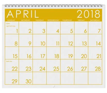2018 Calendar: Month Of April With Easter Stock Photos