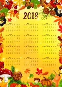 2018 Calendar template with autumn leaf frame イラスト素材