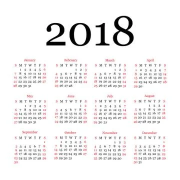 2018 Calendar Template Simple Design Stock Illustration