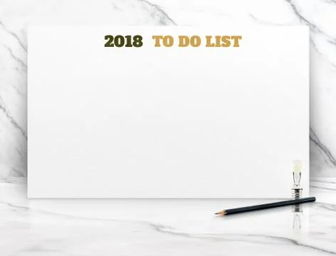 2018 to do list on white paper poster on white marble room wall,Business pres Stock Photos