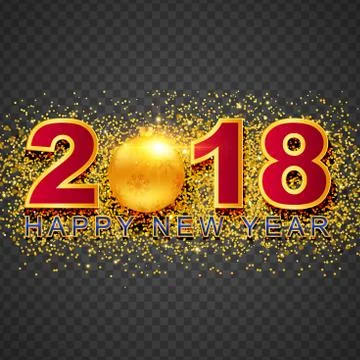 2018 Happy New Year greeting card with light, colored text Design on background Stock Illustration