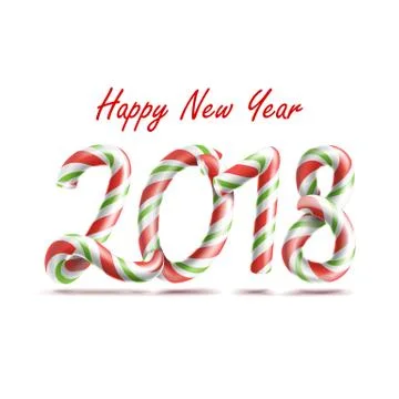 2018 Happy New Year Vector. 3D Number Sign In Christmas Colours. Classic Xmas Stock Illustration